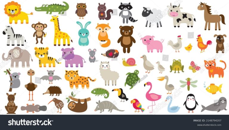 diversos animales de granja en colores vivos