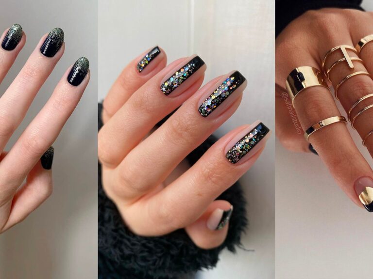 Cómo elegir el mejor esmalte negro con brillos para tus uñas 8 unas con esmalte negro brillante y elegante